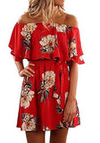 Pxmoda Off Shoulder Floral Print Beach Dress Ruffle Mini Dress