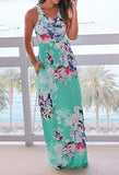 Fisace Sleeveless Racerback Floral Print Boho Maxi Dress Floor Length