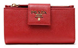 Wiberlux Prada Metal Logo Detail Real Leather Tab Wallet One Size Red