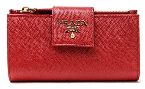 Wiberlux Prada Metal Logo Detail Real Leather Tab Wallet One Size Red