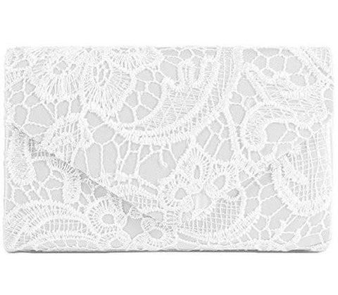 Jubileens Elegant Floral Lace Envelope Clutch Evening Prom Handbag Purse White