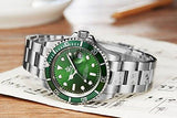 Green Dial Rotatable Bezel Sapphire Glass Luminous Hand Quartz Stainless Steel Watches
