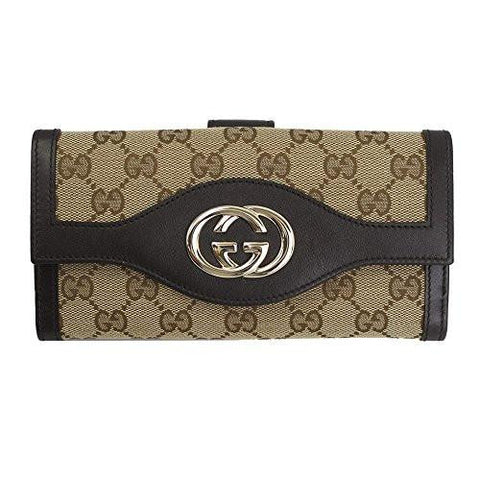 Sukey Interlocking G Beige Canvasbrown Leather Long Wallet 282426