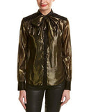 Bex Ruffle Front Lurex Top, Gold/Black, 10
