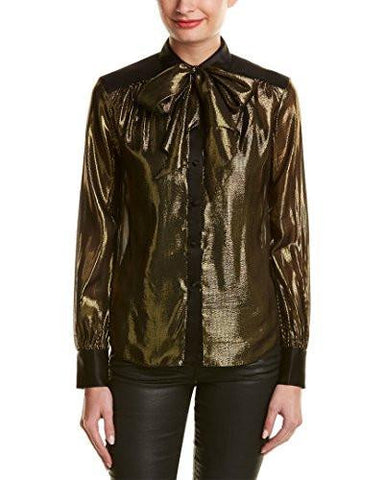 Bex Ruffle Front Lurex Top, Gold/Black, 10