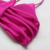 Mooskini Vintage Printing Bathing Suit Strappy Padded Bikini Set Beach Swimsuit M Pink