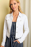Trend Director Casual Basic Cropped Long Sleeve Button Down Denim Jacket In White Black & Blue Medium White
