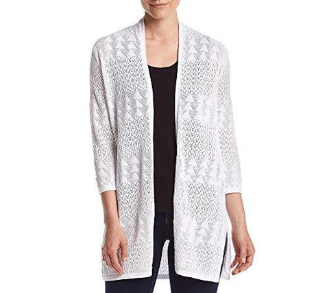 Pointelle Open Front Cardigan White Medium