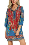 Bohemian Neck Tie Vintage Printed Ethnic Style Summer Shift Dress Large Pattern 2