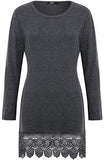 Creti Casual Long Sleeve Lace Stitching Trim T Shirt Tunic Dress, Small, Grey