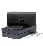 Wiberlux Prada Silver Triangle Logo Detail Flap Real Leather Long Wallet One Size Black
