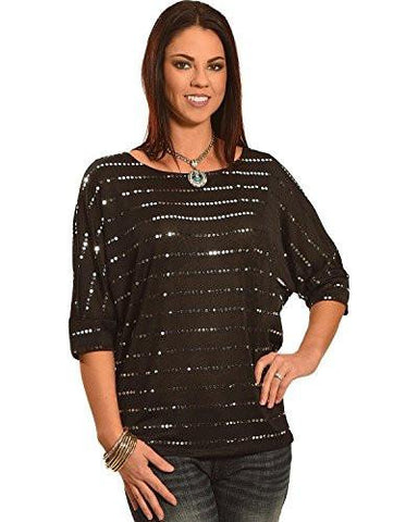 Rock 47 Chevron Sequin Dolman Top Black Large