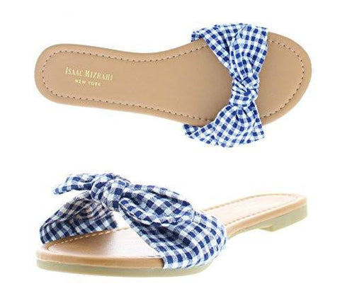 Bea Open Toe Knot Slide Flat Sandal Checkered Print 8 Us