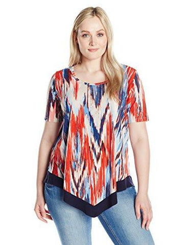Plus Size Contrast Hem Top, Print, 1X