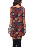 Casual Short Sleeve Off Shoulder Cross Vneck Loose Dressmulticolor1Bluexxl
