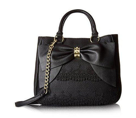 Betsey Johnson Bow On Bucket Black Cream Handbag