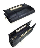 Hoxis Classic Crocodile Pattern Faux Patent Leather Metal Grip Cut It Out Clutch With Shoulder Strap Handbagblack