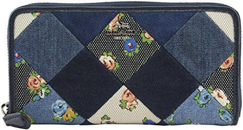 Accordion Zip Wallet In Denim Patchwork Style F57993 Sv Midnight Multi