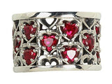 Heart Patterned Ring With Garnet Stones Sterling Silvergarnet Ring