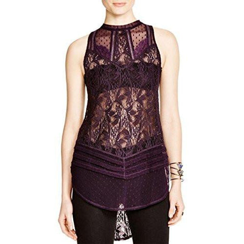 Shear Lace Sleeveless Pullover Top Purple P