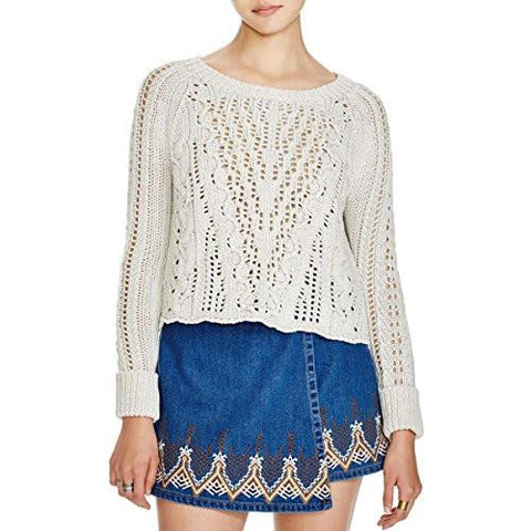 Ribbed Knit Crossover Sweater Gray Xs