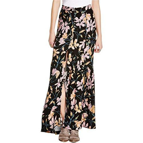 Juniors Floral Print High Slit Maxi Skirt Black 6