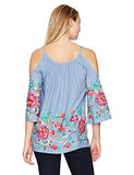 Embroidered Cold Shoulder Top, Blue, Xl