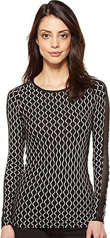 Recreation Geo Knit Longsleeve Top With Mesh Inserts On Sleeves, Black, S