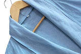 Memorose Spring Cuffed Sleeve Lapel Blue Denim Thin Coat Cardigan Jacket Xl