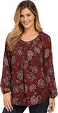 Karen Kane Boho Blush Floral Print Pleated Blouse Red Xs