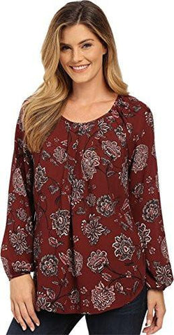 Karen Kane Boho Blush Floral Print Pleated Blouse Red Xs