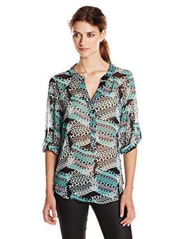 Rock 47 Three Quarter Sleeve Top, Black/Blue/Cream Multi, Small