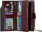 Travelambo Rfid Blocking Large Capacity Luxury Waxed Genuine Leather Clutch Wallet Multi Card Organizer Coffee