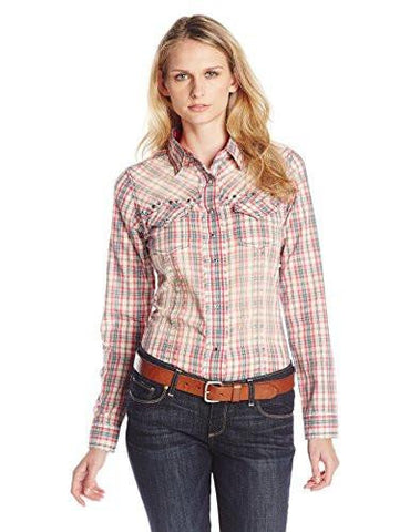 Rock 47 Long Sleeve Woven Shirt, Cream/Pink/Navy Plaid, Large