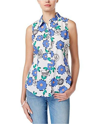 Maison Jules Sleeveless FloralPrint Shirt XSmall, White