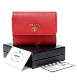 Wiberlux Prada Metal Logo Detail Flap Real Leather Mini Wallet One Size Red
