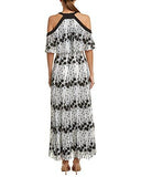 Embroidered Cold Shouder Maxi Dress, Cream Black, 12