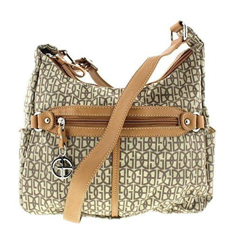 Jacquard Contrast Trim Shoulder Handbag Taupe Medium