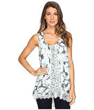 Lace Hem Tank Top Print Shirt