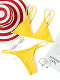 Sweatyrocks Burgundy Plain Wire Free High Leg Triangle Bralette Bikini Large Yellow
