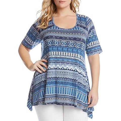 Plus Size Mosaic Stripe Handkerchief Top, Print, 3X