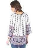 Long Sleeve Geometric Print Top Red/White/Blue Large
