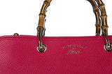 Leather Handbag Shopping Bag Purse Bamboo Fucsia