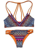 Mooskini Sexy Rectangular Printing Padded Bathing Suit Bikini Set L Orange