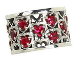 Heart Patterned Ring With Garnet Stones Sterling Silvergarnet Ring