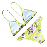 Mooskini Padded Floral Printing Bikini Beach Cover Up Two Piece Swimsuit Lus Size 68 Yellow