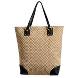 Beige Canvas Leather Trimmed Ssima Print Tote Shoulder Bag