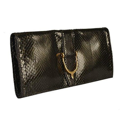 Deep Olive Green Python Skin Clutch Handbag Bag