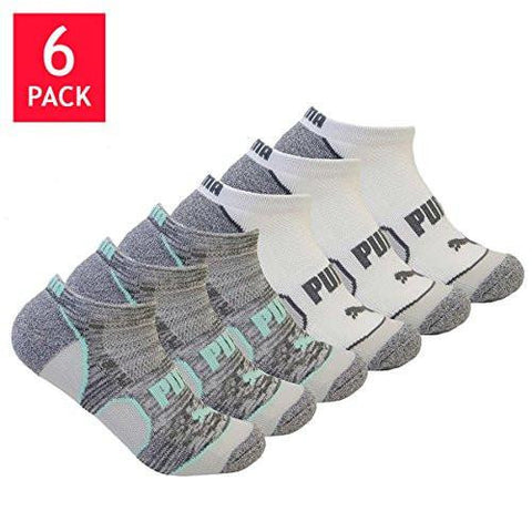 Puma No Show All Sport Athletic Socks 6Pair White Gray Turquoise Shoe Size 5 95