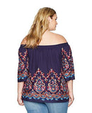 Plus Size OffTheShoulder Top Embroidered, Navy, 1X